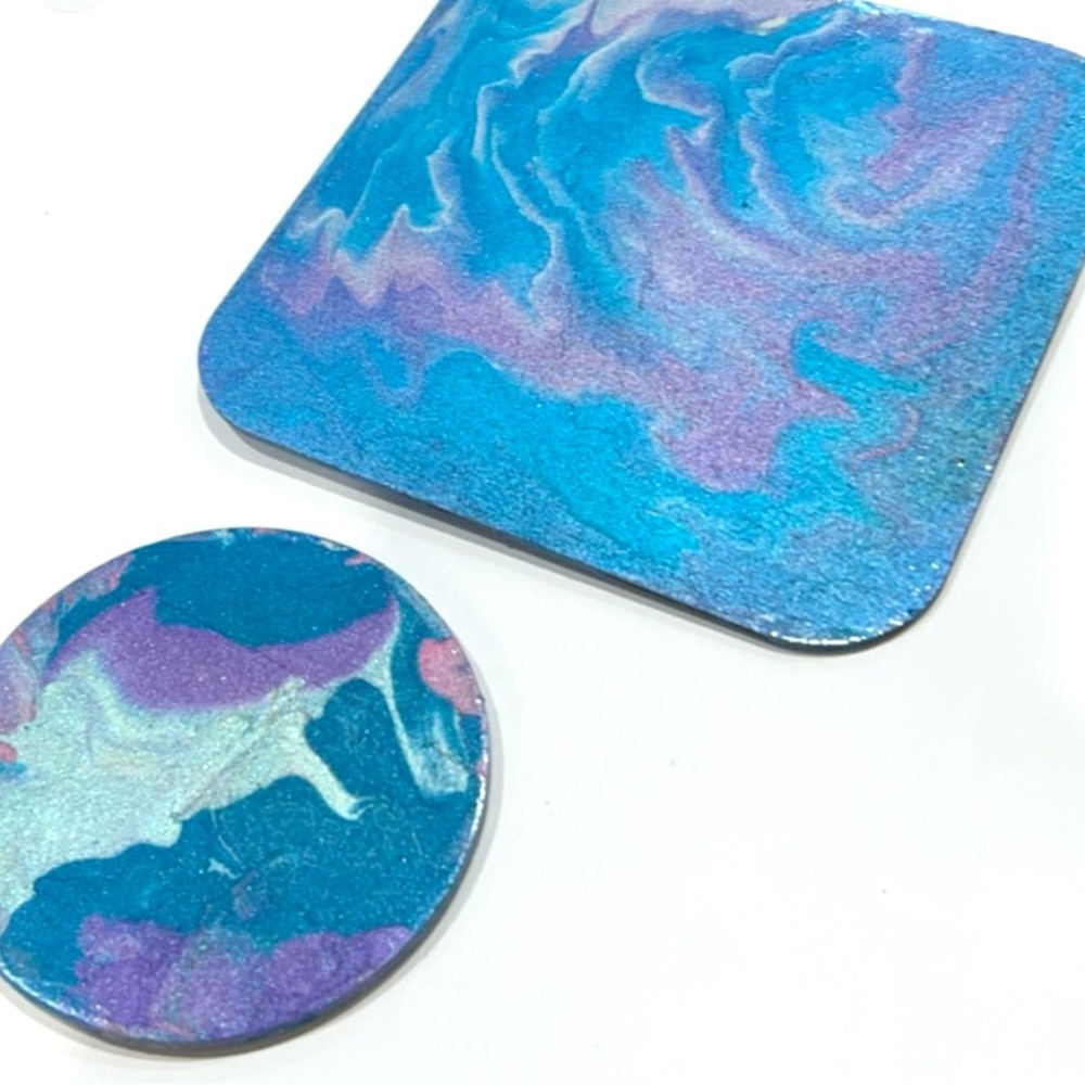 Beautiful Handmade One of a Kind Abstract Pastel Coaster Set Kind Safe 3x3 & 5x5